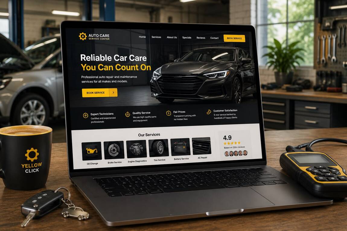 Modern auto repair shop website with online booking